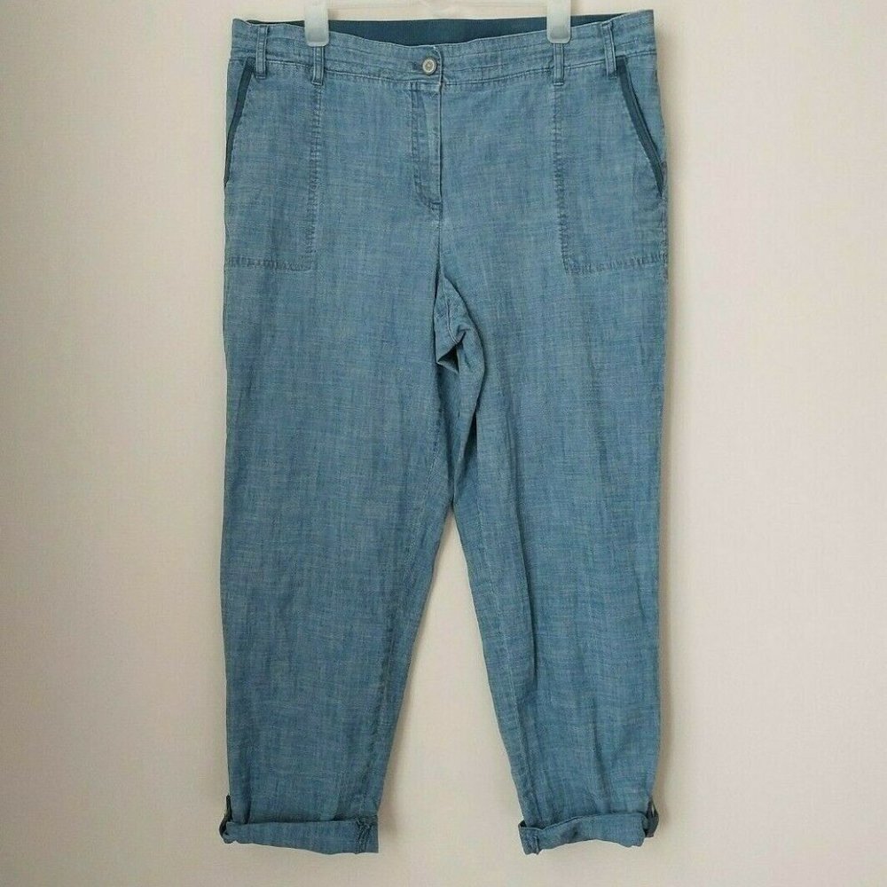 Talbots Cotton Pull On Pants- Light Denim Elastic Band Waist Pockets